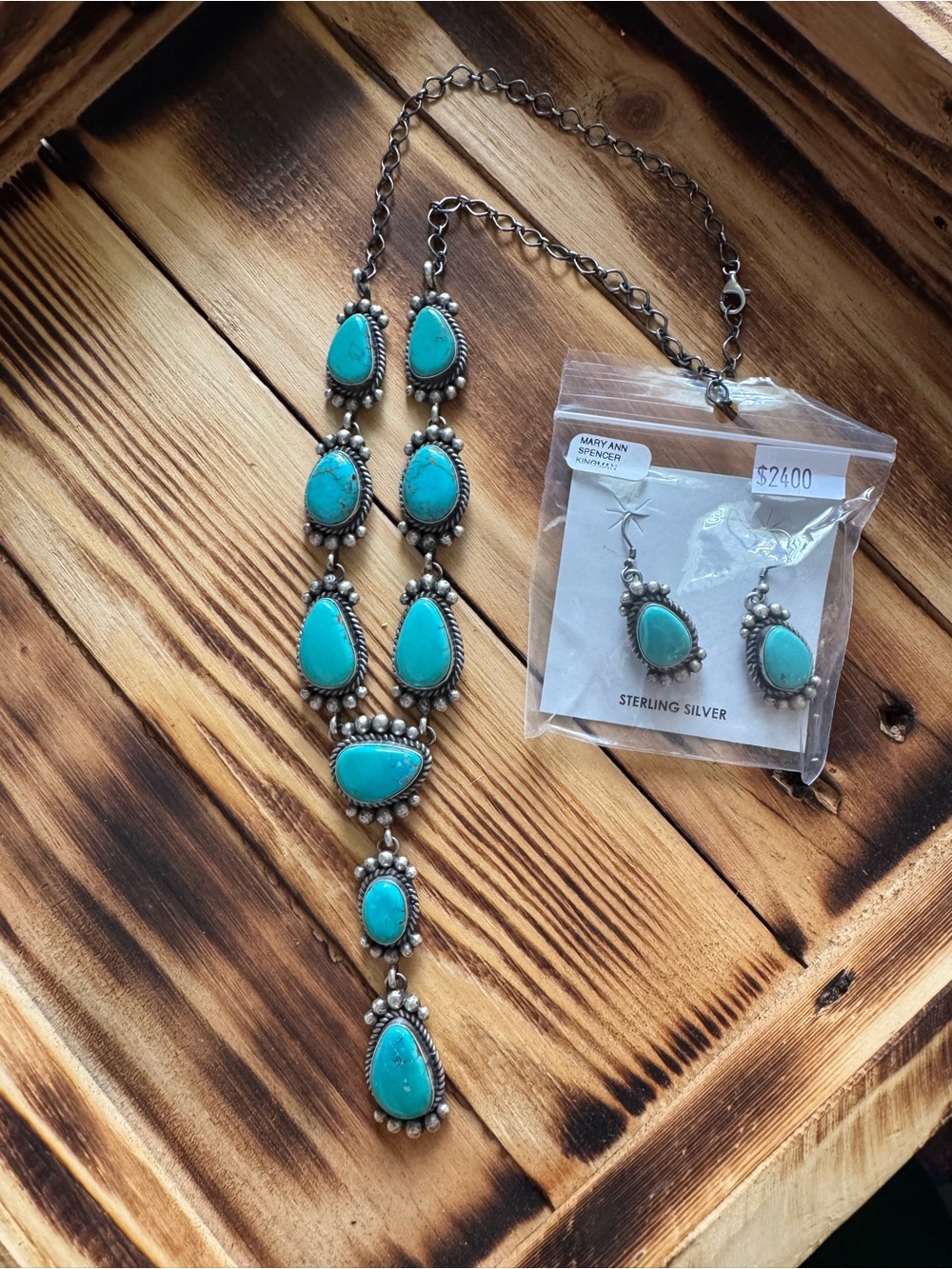 Mary Ann Spencer Kingman Turquoise Lariat necklace and earrings set